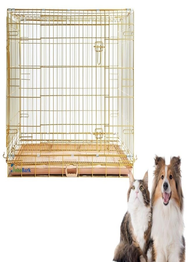 BohoBark PET Gold Color Folding Design Dog Crate Puppy Kennel with Removable Floor Grid and Pull Out Tray 18 inch - Image 1
